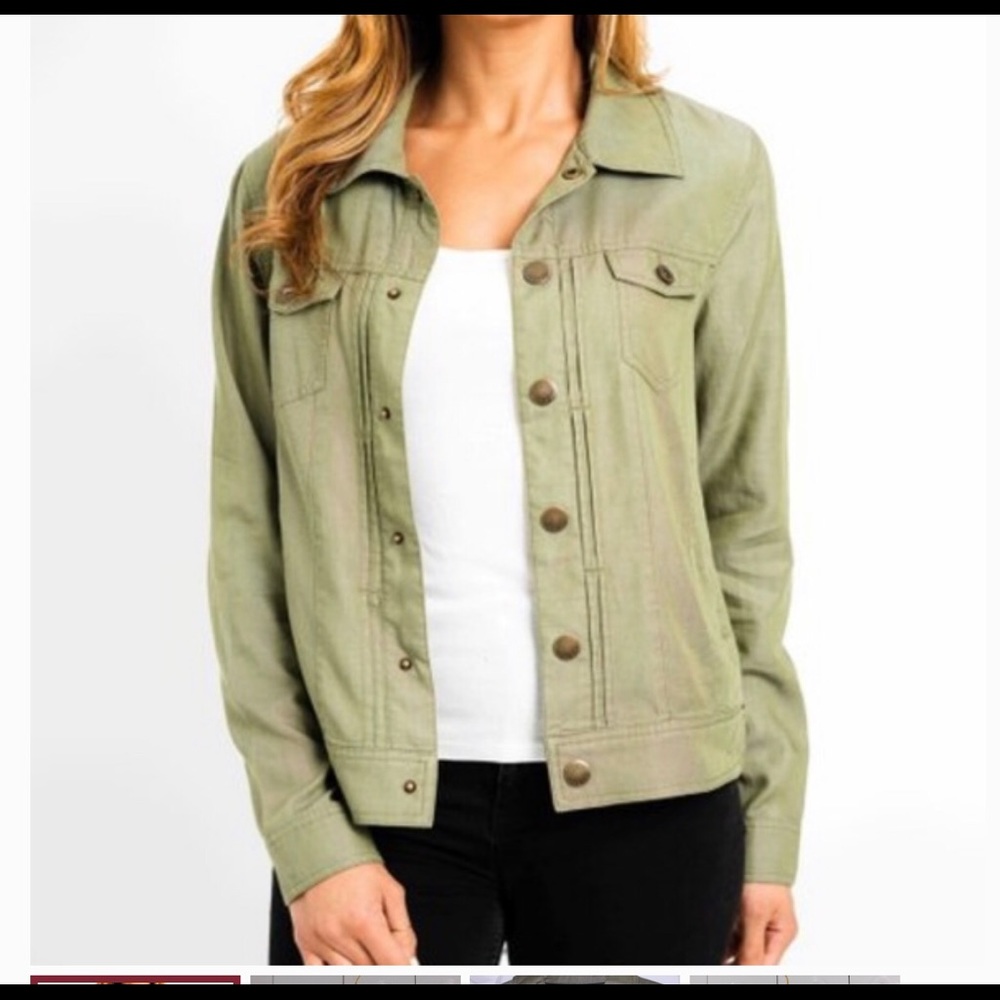 Tahari denim jacket light weight green large
